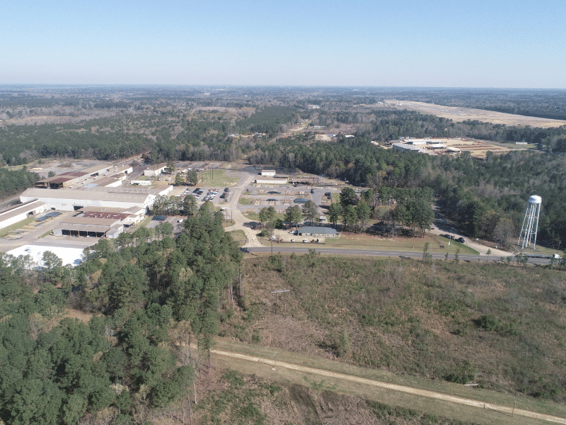 Aerial view of tract next to steel mill
